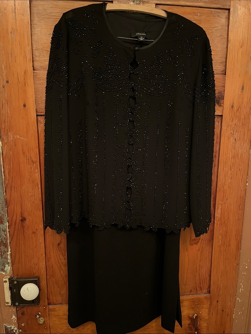 R & M Richards Black Beaded Long Sleeve Dress Set